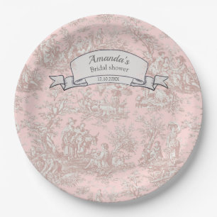 Assiettes En Carton Serviette de douche vintage toile de Jouy rose dor