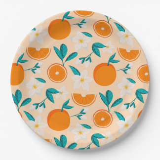 Assiettes En Carton Serviette motif orange | Motif frais de citrus