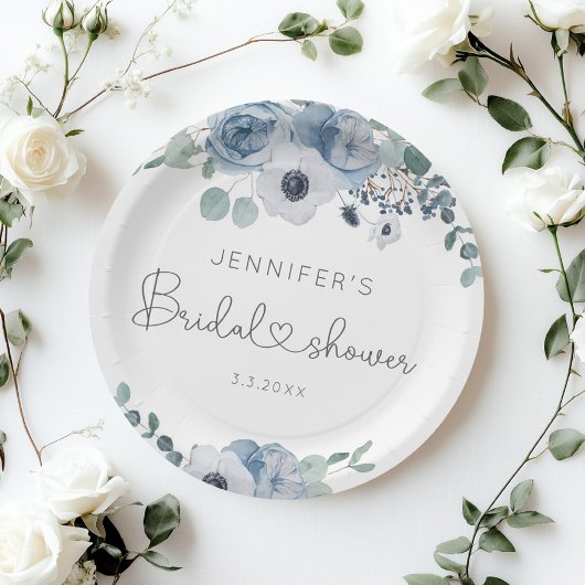 Assiettes En Carton Serviettes de douche nuptiales à fleurs bleu Dusty