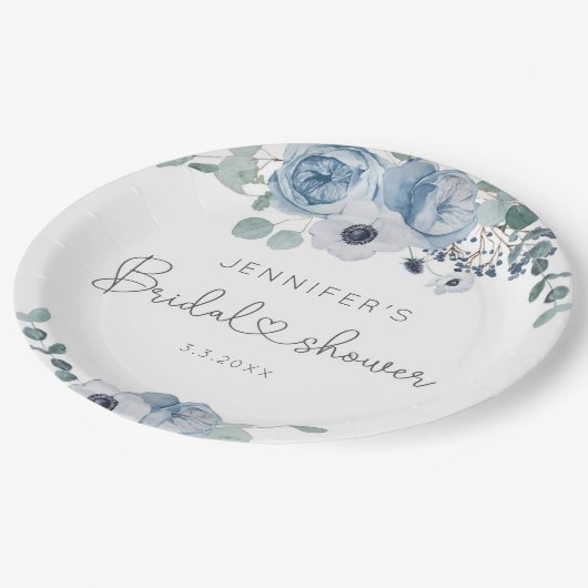 Assiettes En Carton Serviettes de douche nuptiales à fleurs bleu Dusty (Angle)