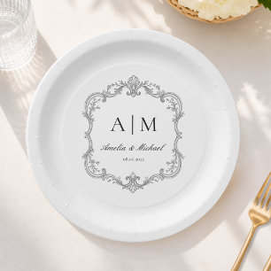 Assiettes En Carton  Serviettes de mariage à monogramme vintage élégan