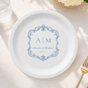 Assiettes En Carton  Serviettes de mariage à monogramme vintage élégan