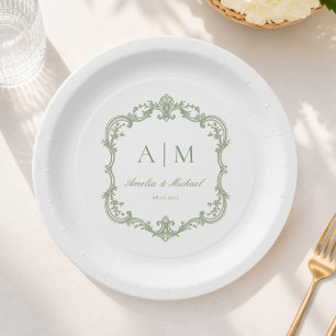 Assiettes En Carton  Serviettes de mariage à monogramme vintage élégan