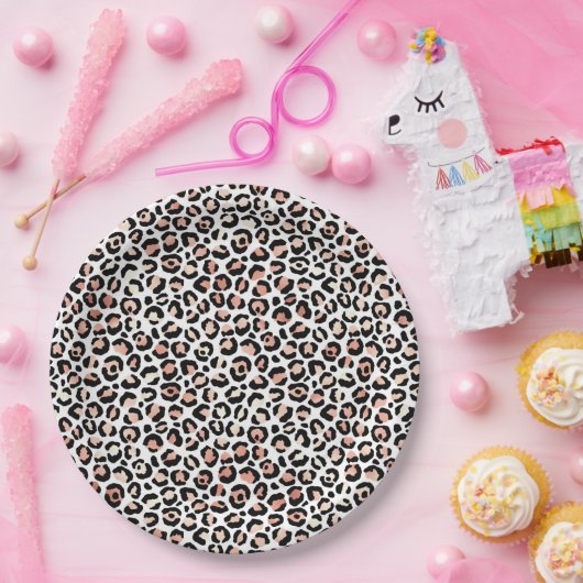 Assiettes En Carton Serviettes Empreinte de léopard rose vif (Fête)