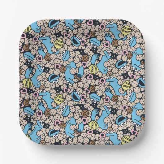 Assiettes En Carton Sésame Sésame | Cookie Monster Doodle Motif (Recto)