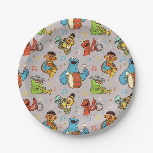 Assiettes En Carton Sesame Street Band Gris Motif (Devant)