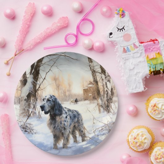 Assiettes En Carton Setter anglais laissez-le neiger Noël (Fête)