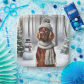 Assiettes En Carton Setter irlandais de Noël avec Snowman (Fête)