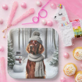 Assiettes En Carton Setter irlandais de Noël avec Snowman (Fête)