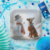 Assiettes En Carton Setter irlandais de Noël avec Snowman (Fête)