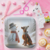 Assiettes En Carton Setter irlandais de Noël avec Snowman (Fête)