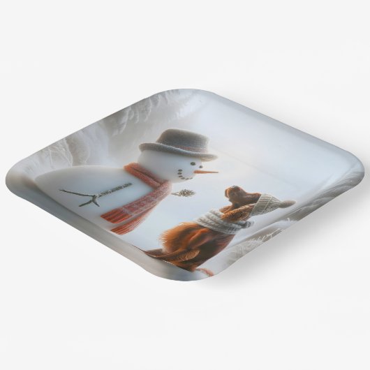 Assiettes En Carton Setter irlandais de Noël avec Snowman (Angulaire)