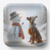 Assiettes En Carton Setter irlandais de Noël avec Snowman (Recto)
