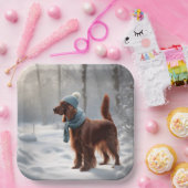 Assiettes En Carton Setter Irlandais En Bois D'Hiver (Fête)