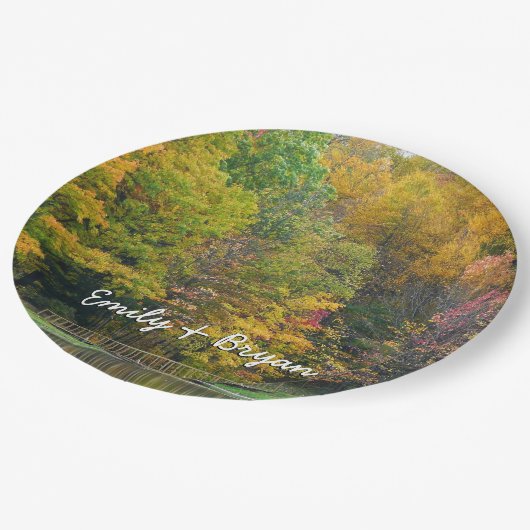 Assiettes En Carton Seven Springs Fall Bridge II Autumn Paysage (Angle)