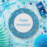 Assiettes En Carton Sevivon<br><div class="desc">Ensemble de huit plaques en papier de 9" avec une image de dreidels tournants, menorahs en or éclairé, et pièces en or sur le bleu, et un centre blanc optionnel avec une bordure bleue et un sentiment de vacances personnalisable. Voir tasse assortie, carreaux de céramique carré et dessous de verre....</div>