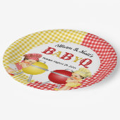 Assiettes En Carton Sexe Révéler Rouge Jaune En vichy bébé Q BBQ (Angle)