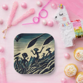 Assiettes En Carton SF - Aliens Sur Une Planète Étrange Découpe 3 (Fête)