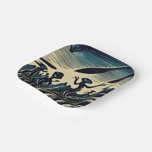 Assiettes En Carton SF - Aliens Sur Une Planète Étrange Découpe 3 (Angulaire)