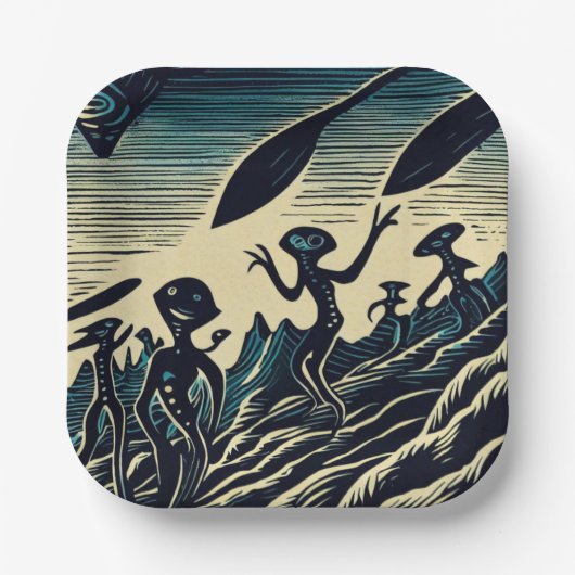 Assiettes En Carton SF - Aliens Sur Une Planète Étrange Découpe 3 (Recto)