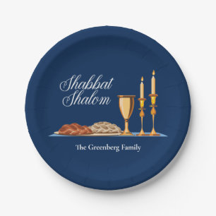 Assiettes En Carton Shabbat Shalom Custom Blue Sabbath Dîner