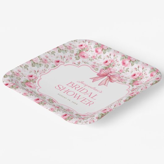 Assiettes En Carton Shabby Chic Rose Bouquet Mariage (Angulaire)