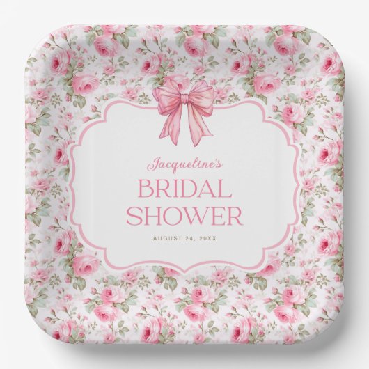 Assiettes En Carton Shabby Chic Rose Bouquet Mariage (Recto)