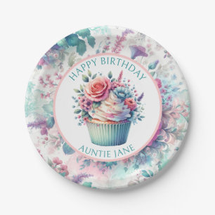 Assiettes En Carton Shabby chic rose et Turquoise Floral Party