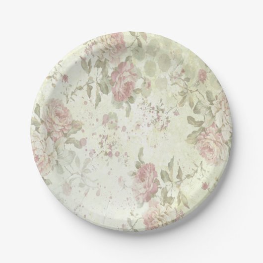 Assiettes En Carton Shabby Chic Rose Floral (Devant)