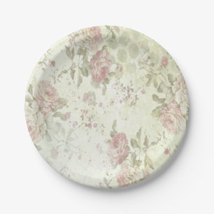 Assiettes En Carton Shabby Chic Rose Rose Floral