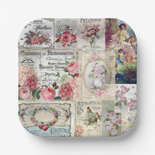 Assiettes En Carton Shabby collage chic, pays victorien, découpage, b