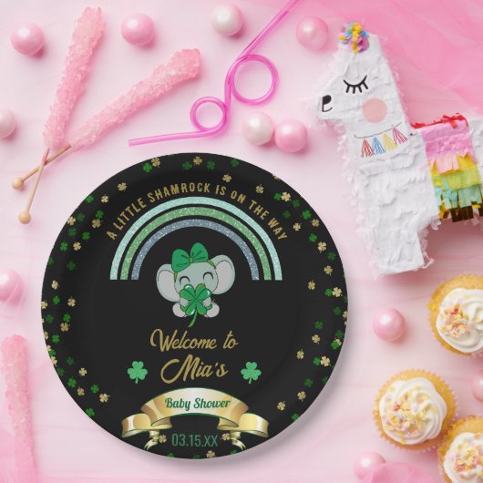 Assiettes En Carton Shamrock arc-en-ciel Elephant St Patrick Baby show (Fête)