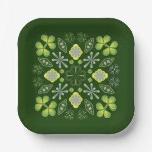Assiettes En Carton Shamrock Clover Floral Mandala Green