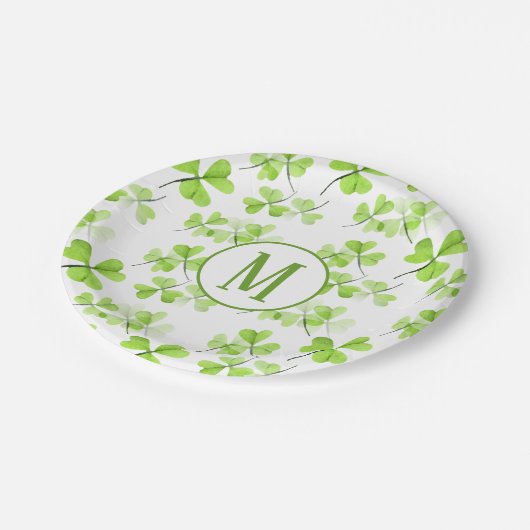 Assiettes En Carton Shamrock d'aquarelle Motif Monogramme SPD Party (Angle)