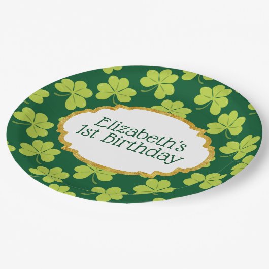 Assiettes En Carton Shamrock de Clover Vert mignon Anniversaire Motif (Angle)