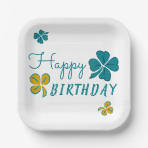 Assiettes En Carton Shamrock de trèfle à quatre feuilles Joyeux annive