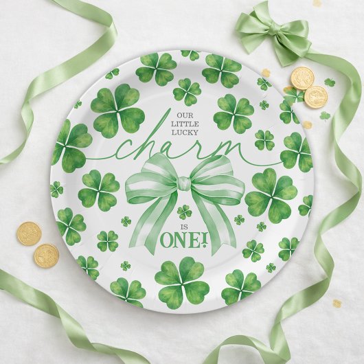 Assiettes En Carton Shamrock Green Bow Lucky Charm 1st Birthday