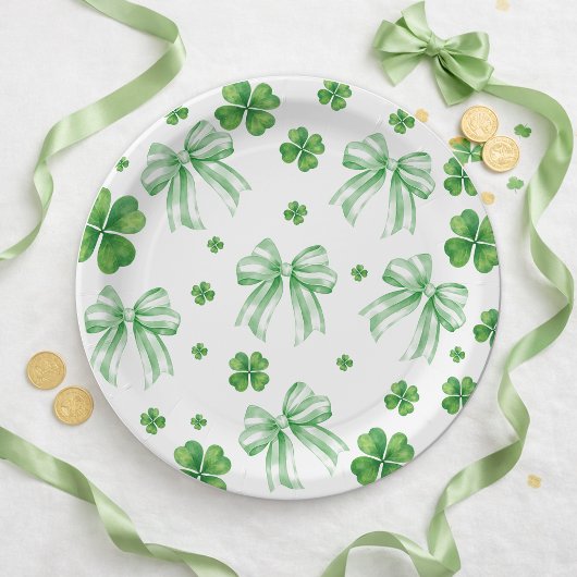 Assiettes En Carton Shamrock Green Bow St. Patricks Day 