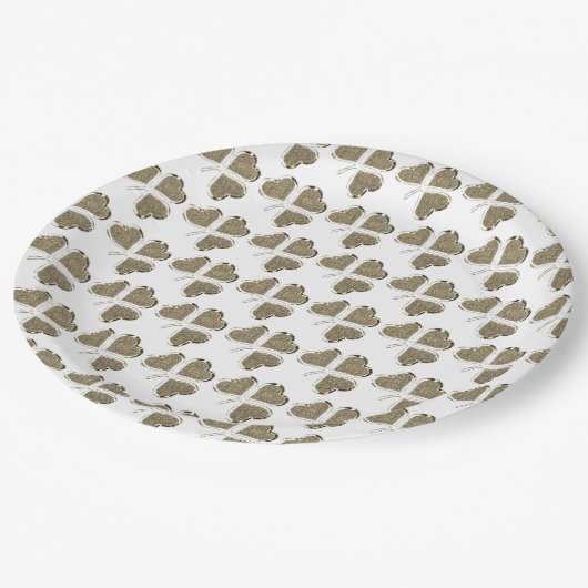 Assiettes En Carton Shamrock Motif Irish Clover Irlande Gold Elegant (Angle)