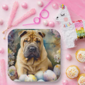 Assiettes En Carton Shar Pei Chien avec Oeufs de Pâques Vacances (Fête)