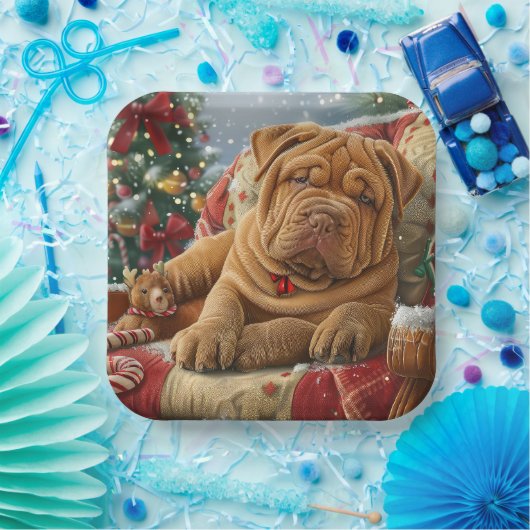 Assiettes En Carton Shar Pei Chien Festif de Noël (Fête)