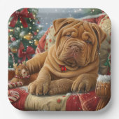 Assiettes En Carton Shar Pei Chien Festif de Noël (Recto)