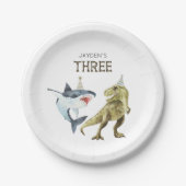 Assiettes En Carton Shark & Dino 3e anniversaire, T-rex Shark Party (Devant)