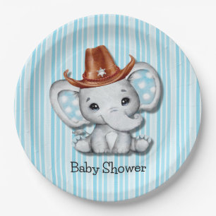 Assiettes En Carton Sheriff Cowboy Baby shower d'éléphant Merci