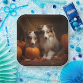 Assiettes En Carton Shetland Sheepdog Chiot Chiot Automne Citrouille d (Fête)