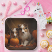 Assiettes En Carton Shetland Sheepdog Chiot Chiot Automne Citrouille d (Fête)
