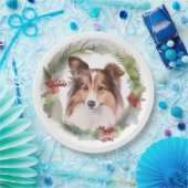 Assiettes En Carton Shetland Sheepdog Christmas Wreath Festive Pup (Fête)