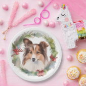 Assiettes En Carton Shetland Sheepdog Christmas Wreath Festive Pup (Fête)