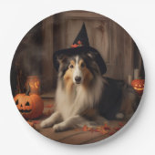 Assiettes En Carton Shetland Sheepdog Citrouille Halloween effrayant (Devant)