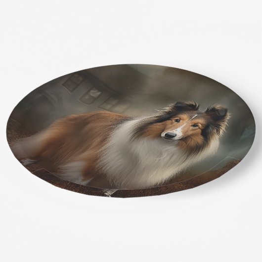 Assiettes En Carton Shetland Sheepdog Halloween effrayant (Angle)